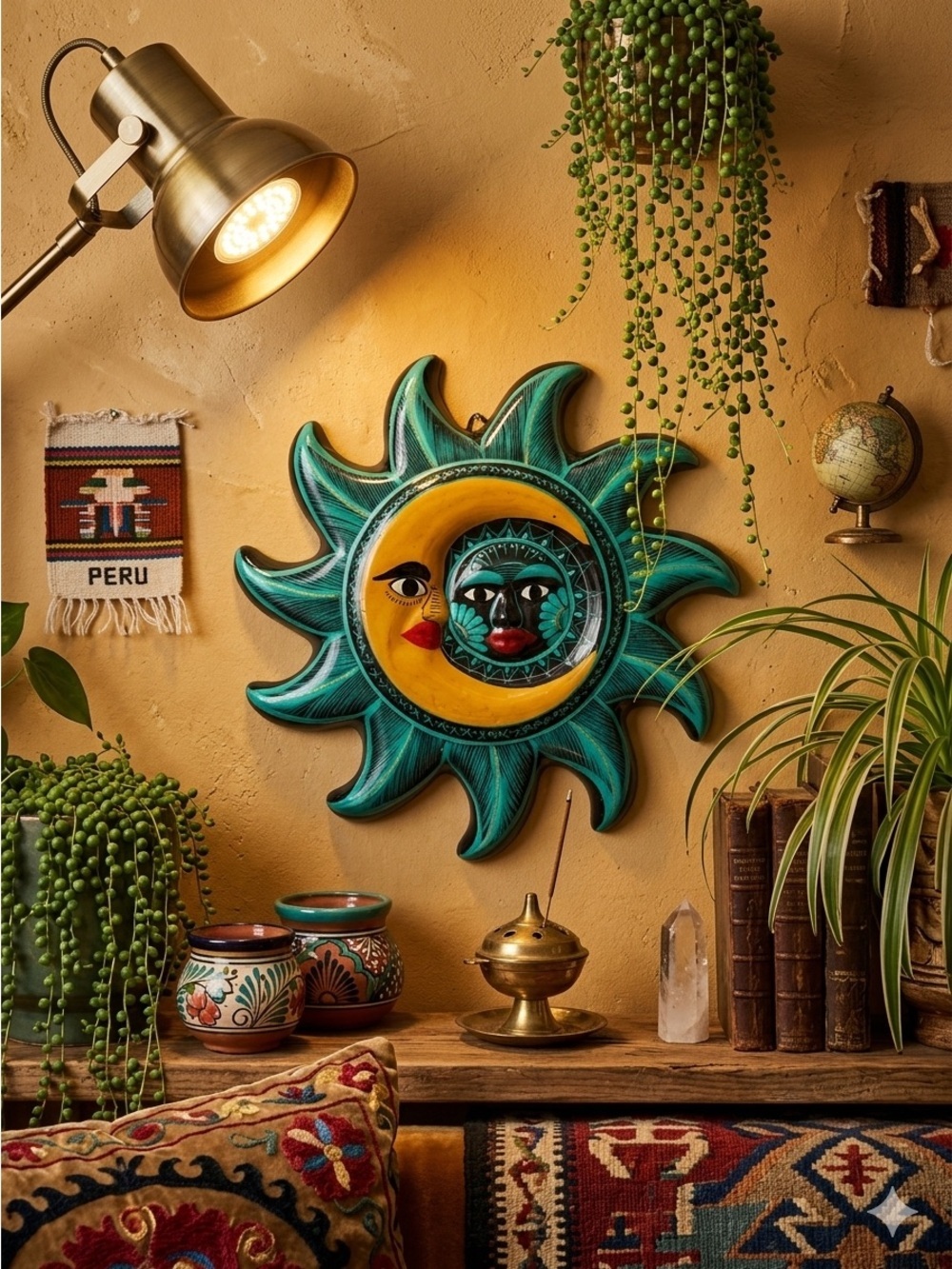 Talavera Sun & Moon Eclipse Wall Art Hand Painted Mexican Ceramic Face Decor - Picture 2 of 9